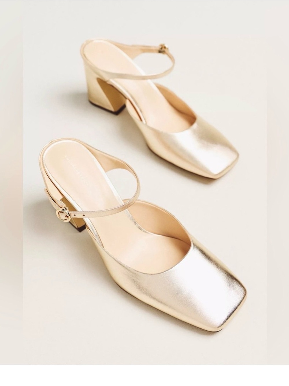 Anthropologie Metallic Champagne Square-Toe Low Block Heel Slingback